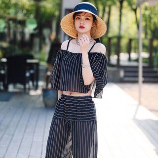 Set : Plain Bikini + Pinstripe Cover-up
