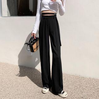 High Waist Straight Leg Plain Pants