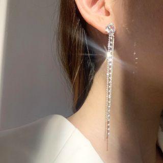Rhinestone Fringed Sterling Silver Earring 1 Pair - Silver - One Size