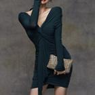 Long-sleeve Twisted Mini Sheath Dress