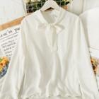 Ribbon-neckline Lace-trim Loose Shirt