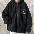 Long Sleeve Bear Embroidered Zip-up Fleece Hoodie