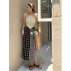 Halter Neck Camisole Top / Patterned Midi A-line Skirt
