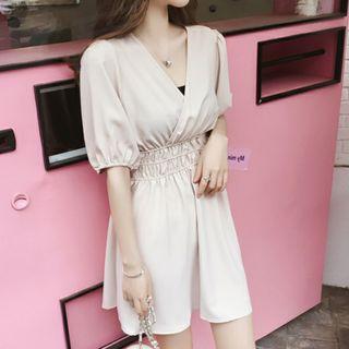 Elbow-sleeve A-line Mini Chiffon Dress