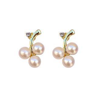 Sterling Silver Faux Pearl Grape Stud Earring 1 Pair - S925 Silver - White & Gold - One Size