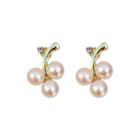 Sterling Silver Faux Pearl Grape Stud Earring 1 Pair - S925 Silver - White & Gold - One Size