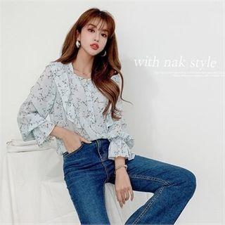 Square-neck Frilled Floral Blouse