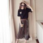 Set: Cat Print Short Sleeve T-shirt + Pleated Culottes