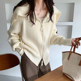 Double Zip Large Lapel Cardigan