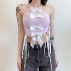 Halter Ribbon Drawstring Cropped Camisole Top