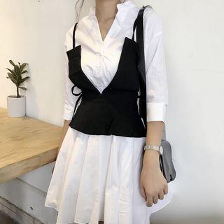 Set: 3/4-sleeve A-line Dress + Vest