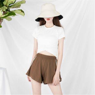 Set: Two-tone Short-sleeve Tankini + Swim Shorts