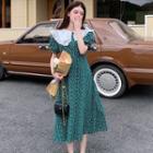 Short-sleeve Layered Collar Floral Midi A-line Dress