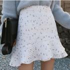 Ruffle Hem Mini A-line Tweed Skirt