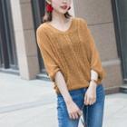V-neck Pointelle Cable Knit Sweater