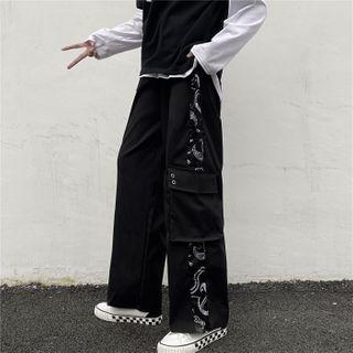 Paisley Print Wide Leg Cargo Pants