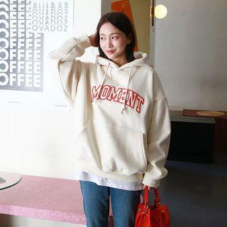 Letter-embroidered Kangaroo-pocket Oversized Hoodie