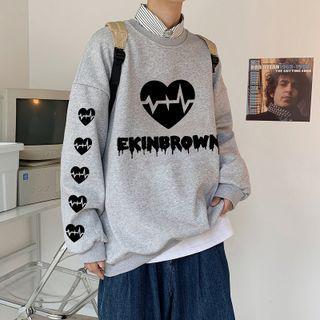 Heart Print Oversized Sweatshirt