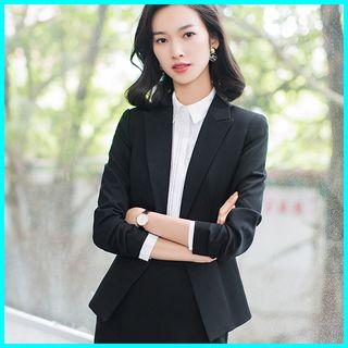 Single-button Blazer / Slim-fit Dress Pants / Mini Pencil Skirt / Long-sleeve Shirt / Set