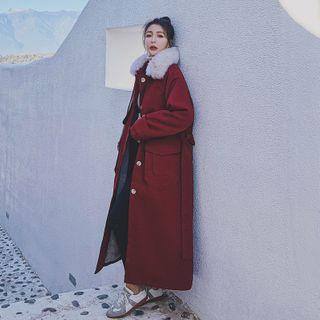Fluffy Trim Button-up Long Coat
