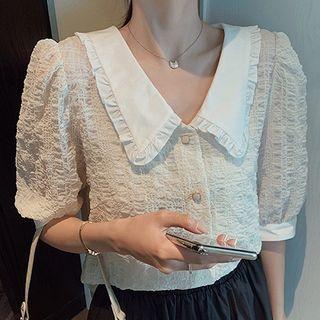 Elbow-sleeve Textured Shirt