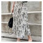 Accordion-pleated Floral Print Skirt White - One Size