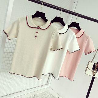 Piped Frill Trim Short-sleeve Top
