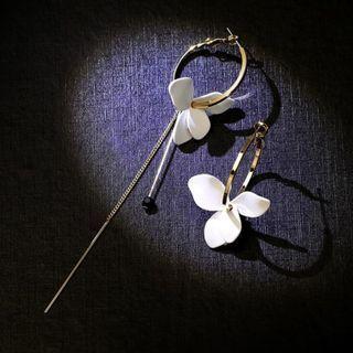 Flower Asymmetrical Sterling Silver Dangle Earring