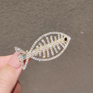 Rhinestone Fish Hair Clip White & Gold - One Size