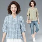 Elbow-sleeve Plaid Overhead Shirt