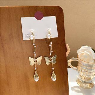 Butterfly Faux Pearl Dangle Earring