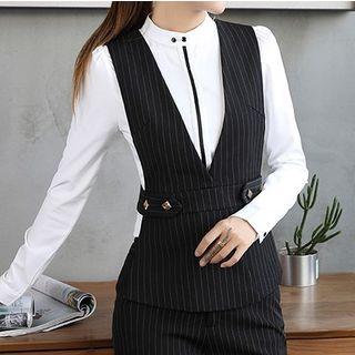 Dress Shirt / Pinstriped Dress Pants / Vest / Pencil Skirt