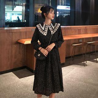 Lace Collar Dotted Long-sleeve A-line Dress