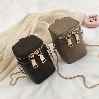 Faux Croc Grain Mini Crossbody Bucket Bag