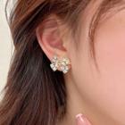 Sterling Silver Rhinestone Ribbon Stud Earring Eh1466 - 1 Pair - Gold - One Size