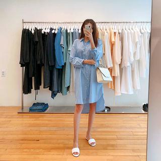Dip-back Stripe Boxy-fit Shirtdress