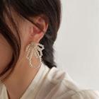 Faux Pearl Bow Dangle Earring 1 Pair - Silver Steel Earring - As Shown In Figure - One Size