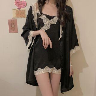 Lace Trim Slipdress / Open-front Cardigan