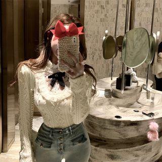 Lace Panel Bow Detail Knit Top