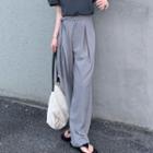 High-waist Wide-leg Dress Pants / Puff-sleeve Blouse