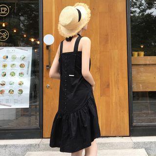 Plain Loose-fit V-neck Sleeveless Dress