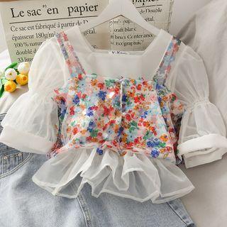Set: Chiffon Blouse + Sequined Camisole Top White - One Size