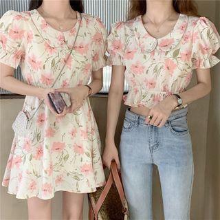 Floral Print Short Sleeve Dress / Floral Print Short Sleeve Blouse
