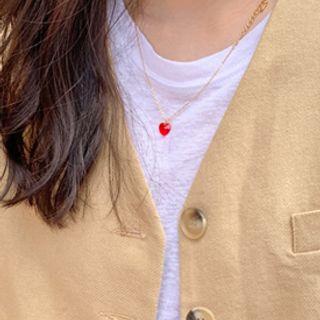 Heart Pendant Chain Necklace Red - One Size