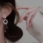Faux Pearl Hoop Dangle Earring 1 Pair - Blue & Red - One Size