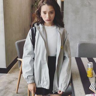 Couple Matching Smiley Embroidered Zip Jacket