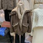Zip-up Fleece-lined Jacket Brown - One Size