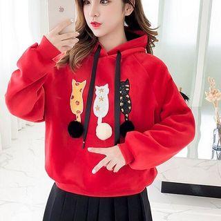 Picture Printed Fleece Long-sleeve Hooded Sweatshirt