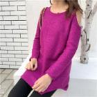 Long-sleeve Off-shoulder Knit Mini Sweater Dress