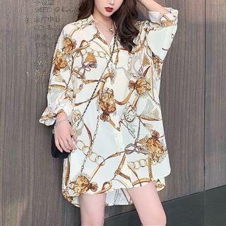 Long-sleeve Printed Mini Shirtdress